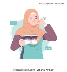 café barista menina muçulmana personagem ilustração