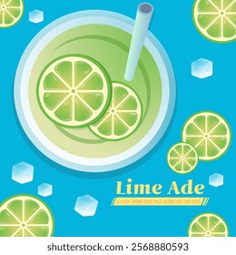 Cafe Beverage Illustration Design. Cool and refreshing limeade filled with ice, cocktail drink mojito. Illustration suitable for design sauce, advertising, promotion, marketing, posters, and flyers.