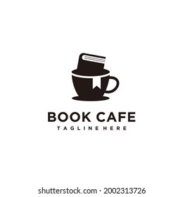 Cafe book and cup minimalist logo design icon vector