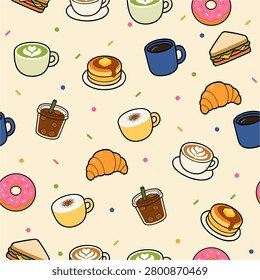 cafe breakfast seamless pattern vector background