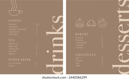 Cafe brochure vector, coffee shop menu design. Restaurant menu design. Drink and Dessert menu