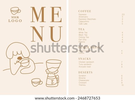 Cafe brochure vector, coffee shop menu design. Restaurant menu design.Hand-drawn coffee beans, coffee machine, cup, coffee to go, bakery and desserts vector illustration. 