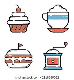 Cafe brown Flat Icon Set Isolated On White Background