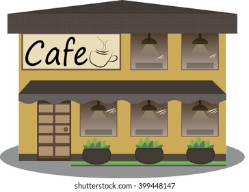 Cafe building facade. Background flat design vector illustration.
