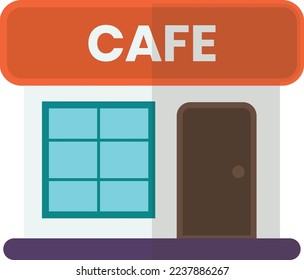 cafe building illustration in minimal style isolated on background