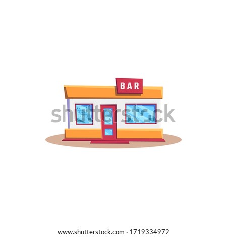 Cafe building isolated front exterior icon. Vector facade of street bar, door and windows. Street food retail, restaurant or urban alcohol bar, vintage american diner, retro cafe, cafeteria pub