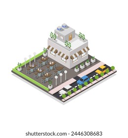 Cafe building isometric illustrated on white background