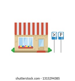 Cafe Building on Highway, Roadside Restaurant Vector Illustration