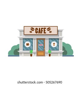 Cafe building shop facade. Vector flat illustration