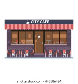 Cafe building. Summer terrace. Element for construction of urban and village landscapes. Vector flat illustration