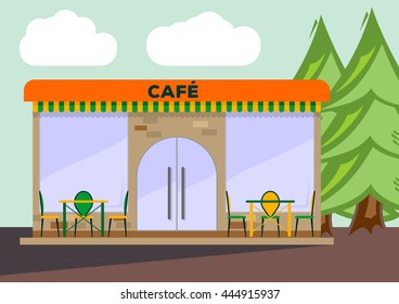 Cafe building. Summer terrace. Element for construction of urban and village landscapes. Vector flat illustration