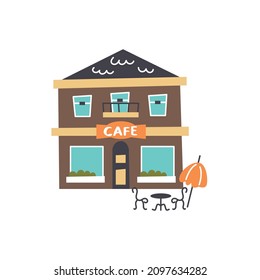Cafe building vector hand drawn naive art
