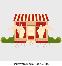 Cafe cafeteria Street shop building facade small store front restaurant design detailed illustration Vector