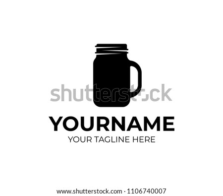 Cafe, caffe with mason jar, logo template. Fast food and drink, natural and organic products, vector design, illustration