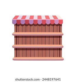 Cafe or Candy store. Pastry and cake shop. cakes and pastries are on the shelves. Wooden shelves  