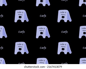 Cafe cartoon character seamless pattern on black background