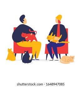 Cafe with cats. Pets. Flat style vector illustration.