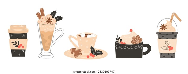 Cafe Christmas Hot Beverage Set with Lattes, Coffee, Hot Chocolate, Cocoa, Anise, and Gingerbread