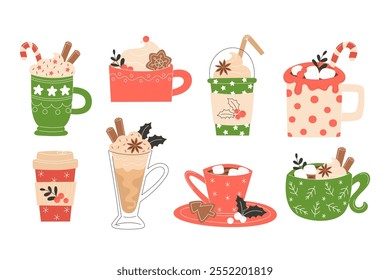 Cafe Christmas Hot Beverage Set with Lattes, Coffee, Hot Chocolate