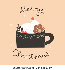 Cafe Christmas Mug with Hot Beverage and Cream, Latte, Coffee, Hot Chocolate, Cocoa, Anise, and Gingerbread