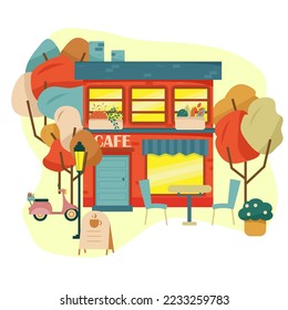 Cafe in the city. Street restaurant.Flat design