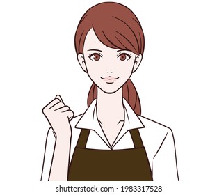 Cafe clerk doing a guts pose 