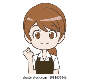 Cafe clerk doing a guts pose with a smile