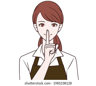 Cafe clerk who puts her index finger on his mouth