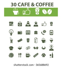 cafe, coffee beans, caffeine, beverage, drinking, restaurant, cup, latte, espresso, cappuccino, menu, food, cake, cafeteria icons, signs set
