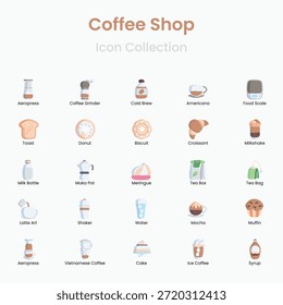 Cafe and coffee beverage vector icons with cups beans and brewing tools