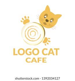 Cafe Coffee Cat Logo Vector Illustration