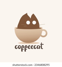 cafe coffee cup cat logo vector design
