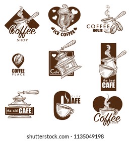 Cafe or coffee house vector sketch icons