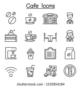Cafe, Coffee icon set in thin line style