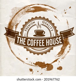 cafe coffee label for cafe in blotch on cardboard texture cafe brown classical texture coffee conceptual scene splash space elderly mark splashing deal table silhouette classic material cup twist surf