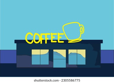 Café Café Luz Luz Fondo Azul Oscuro Ilustración