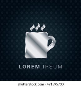 Cafe coffee mug 3D silver/platinum metallic chromium precious Icon / Logo Design