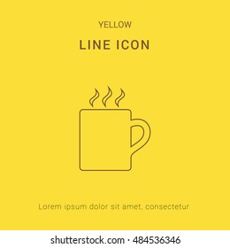 Cafe coffee mug Cute yellow thin line icon / logo Design