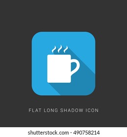 Cafe coffee mug Flat blue long shadow Icon / Logo Design