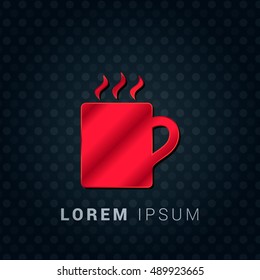 Cafe coffee mug Red chromium precious metallic 3D Icon / Logo Design