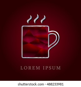 Cafe coffee mug Red Crystal Ruby with Silver Precious Jewel Icon / Logo Design