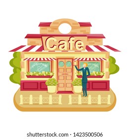Cafe or coffee shop. City cafe building. Street Cafe, fast food, restaurant. Vector illustration