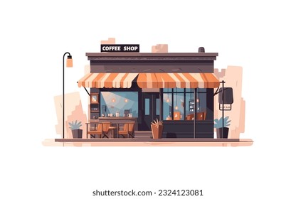 Cafe Coffee shop flat cartoon isolated on white background. Vector illustration