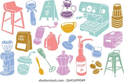 Cafe Coffee Shop Item Element Icon Pastel Pattern