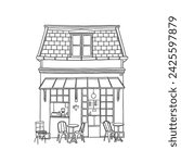 Cafe Coffee shop small building Classic style Hand drawn line art Illustration