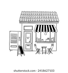 Cafe Coffee shop Small business Storefront Sketch Hand drawn line art Illustration