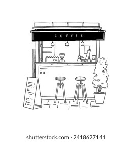 Cafe Coffee shop Small business Storefront Sketch Hand drawn line art Illustration