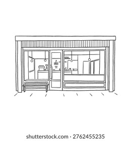 Cafe Coffee shop Storefront Small Business City street shop Hand drawn line art illustration