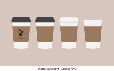 Cafe coffee takeout paper cup set. Various coffee cup illustrations.