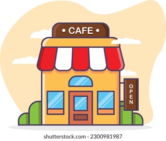 Cafe or coffeee Building Cartoon Illustration